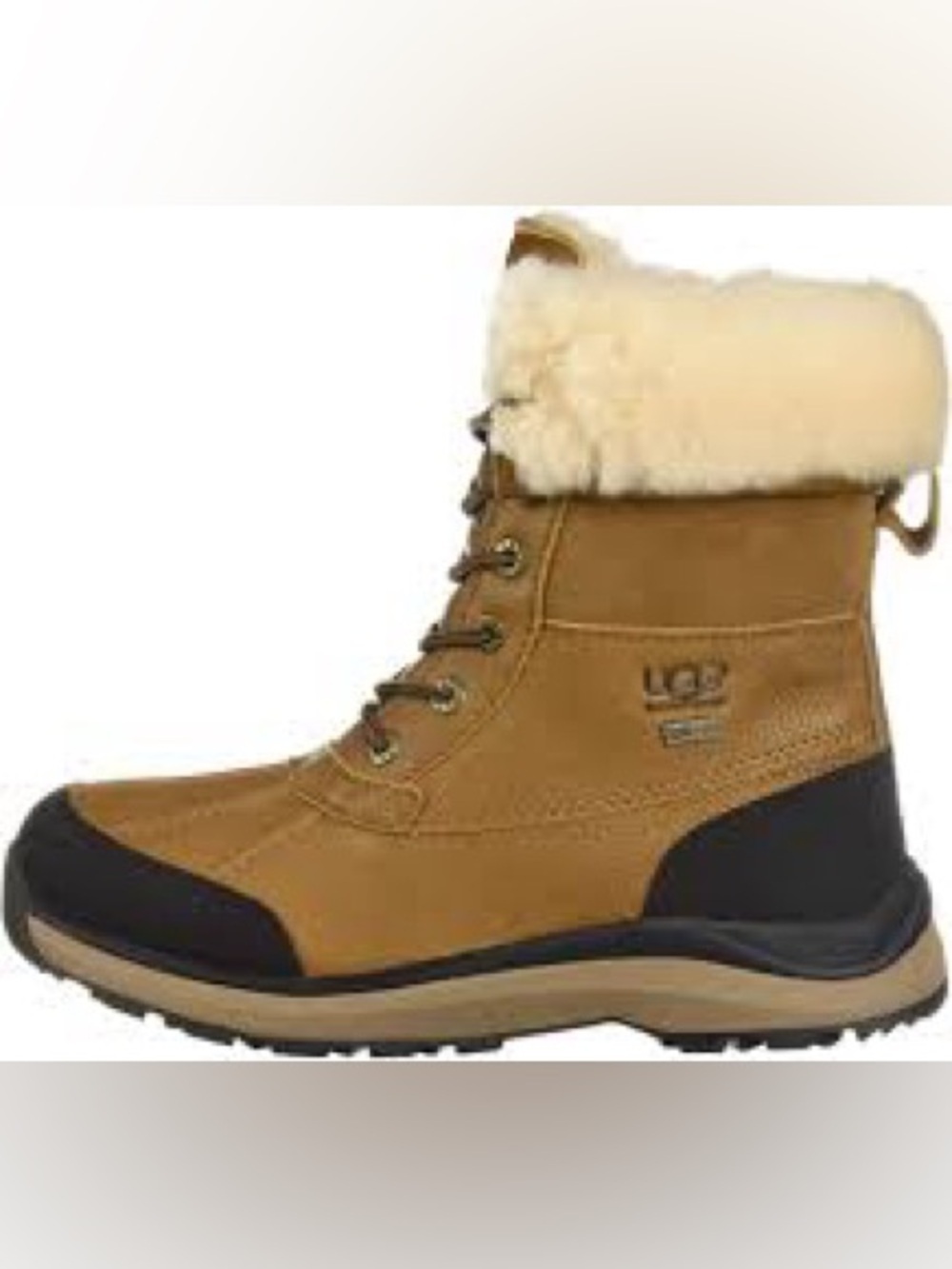 UGG Adirondak - Tan Leather Lace-Up Winter Boot with Shearling Collar - Picture 2 of 4